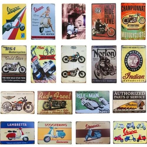 Vintage Motorcycle Scooter Metal Tin Signs Retro Wall Decor For Pub Bar Cafe Garage Iron Plates Poster Home Decor 20*30cm