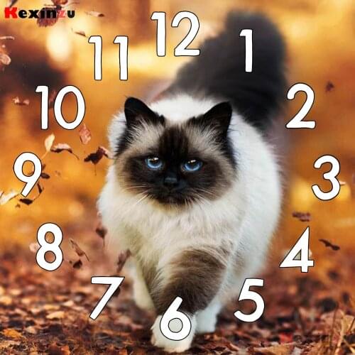 Full Diamond Painting kit Cross Stitch With Clock Mechanism Mosaic 5D Diy Square Round Animal Cat 3d Embroidery Gift