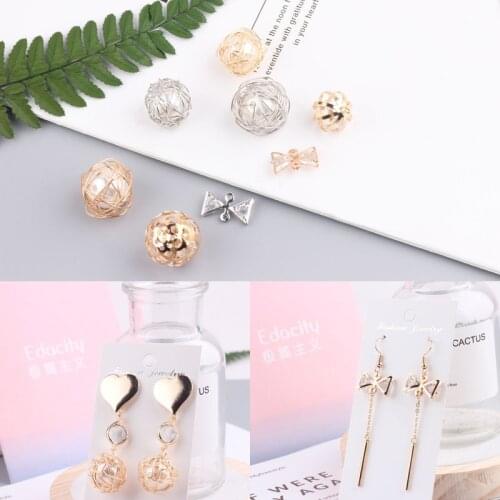 DIY Ear Jewelry Accessories Wire Wrapped Pearl Pendant Bowknot Embedded Pearl Bare Diamond Pendant Earring Material