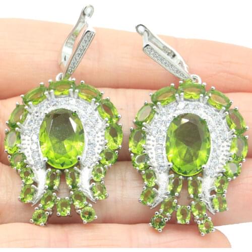 35x17mm Gorgeous Created Tanzanite White Cubic Zircon For Ladies Wedding Silver Earrings