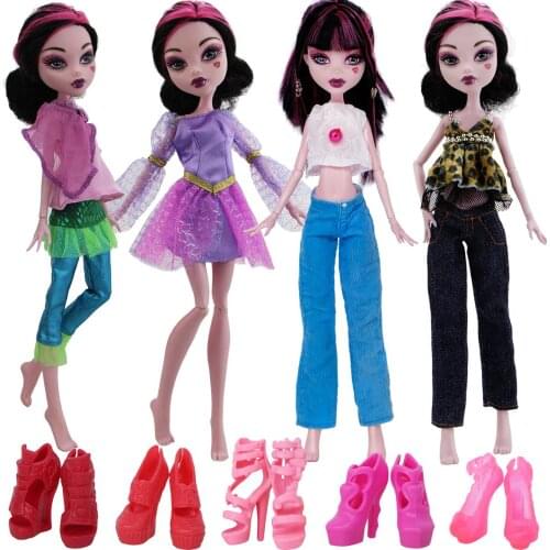 1 Set Dress Skirt Outfit Pants Jeans Trousers Daily Casual Wear High Heel Sandals Accessories Clothes for Monster High Doll Toys