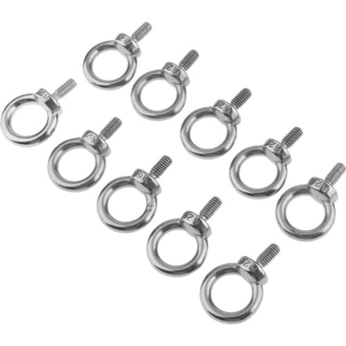 10pcs 316 Grade Stainless Steel Lifting Ring Eye Bolt Nuts Screws Bolts 6mm
