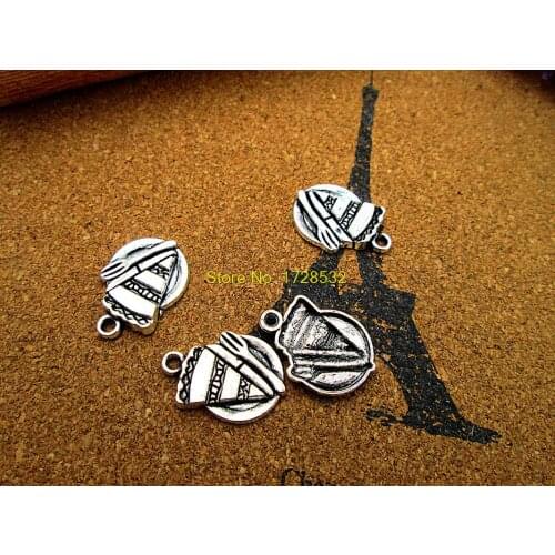 20pcs Piece of Pie on Plate charms silver tone Fork charm pendants 21x14mm