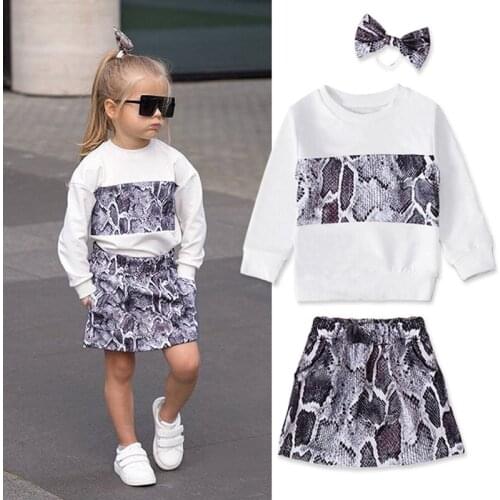Autumn Infant Baby Girls Clothes Sets 3Pcs Long Sleeve Tops Mini Print Dress Headband Baby Girls Clothing 2 3 4 5 6 Yrs Set