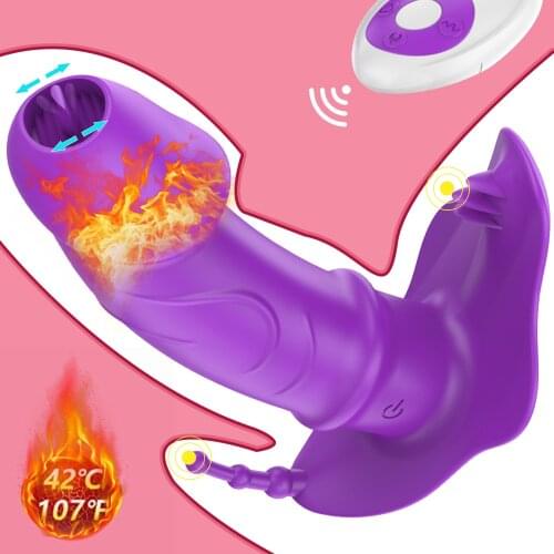 3 IN 1 Licking Sucking Vibrator Heating Wearable Oral Tongue Sex Toys for Women Remote Control Anal Vagina Clitoris Stimulator