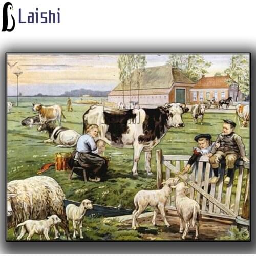 DIY 5D Diamond Painting Pasture dairy cow full Circular Drill Embroidery Cross Stitch sheep Rhinestone Decoration Painting Hobby