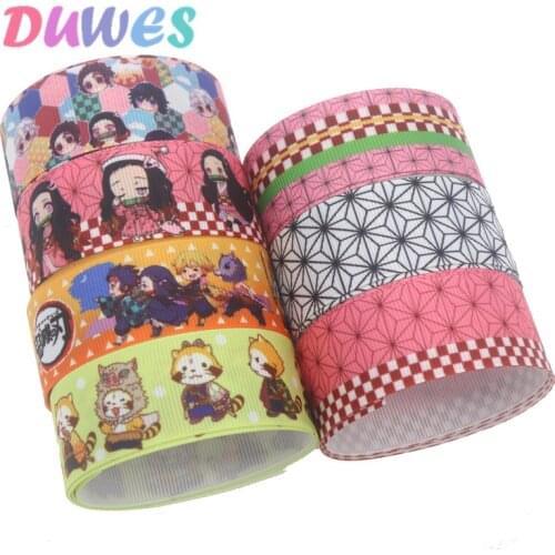 DUWES 50yards japan cartoon Printed Grosgrain Ribbon Accessory Hairbow Headwear Decoration DIY Wholesale OEM D1314