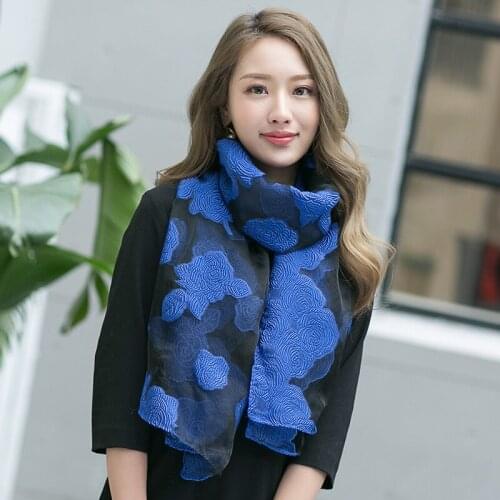DANKEYISI Luxury Brand Organza Silk Scarf Women Scarves Summer Autumn Rose Flower Embroidery Jacquard Scarf Shawls Lace