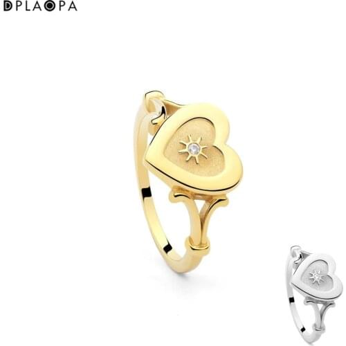 DPLAOPA 925 Sterling Silver Love Heart VINTAGE LOVE RING Gold Women Crystal Jewelry Long Charm Party Rock Punk Square Jewelry