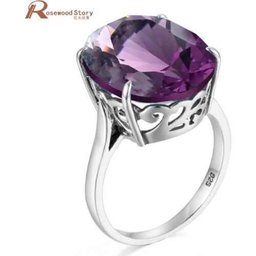 NoEnName_Null Genuine 925 Sterling Silver Ring with Amethyst February birthstone Vintage Crystal Fashion Women Party Jewelry