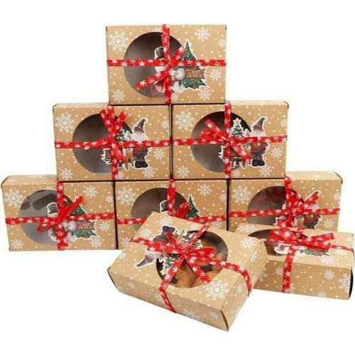 24 Pcs Kraft Paper Christmas Cookie Gift Boxes with Clear Window 18X12X5cm New Year Favors Boxes for Cookies Treats