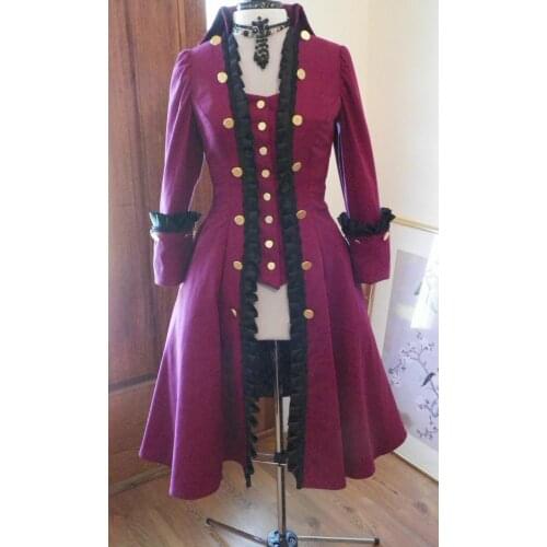 Red Pirate Frock Coat Jacket womens colonial rococo pirate jacket costume custom made