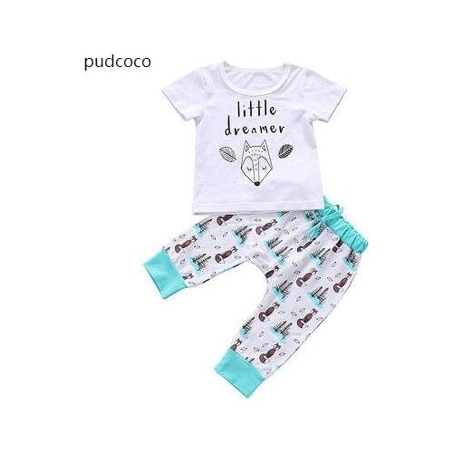 Summer Baby Boys Girls Short Sleeve Outfits Clothes Little dreamer T-shirt Print Pants 2pcs Clothes Set Cotton Clothing 0-24M