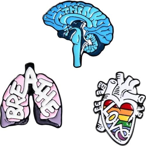 Creative Heart Lung Brain Brooch Lapel Pin Shirt Bag Love Breath Think Badge Cartoon Jewelry Gift For Friends Organ Enamel Pins