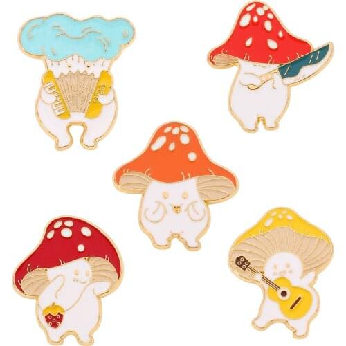 Cute Mushroom Man Brooch Cartoon Enamel Lapel Pin Shirt Hat Decoration Gift For Children
