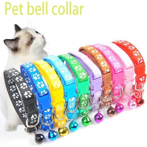 Fashion Cute Bell Pet Collar Teddy Pomeranian Dog Cartoon Footprint Adjustable Collar Hanging Bell Cat Necklace Accessories