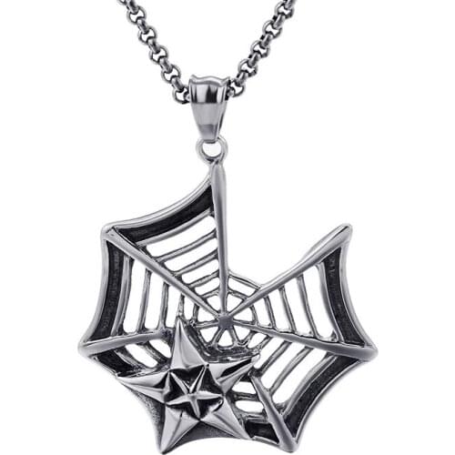 Titanium Steel Personality Spider Net Pendant Retro Fashion Star Featured Jewelry Mens
