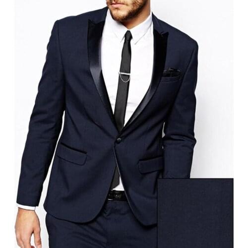 Navy Blue Business Men Suits Peaked Lapel Slim Fit Two Piece Wedding Groomsmen Tuxedos Custom Made Jacket Pants Set Suit For Men