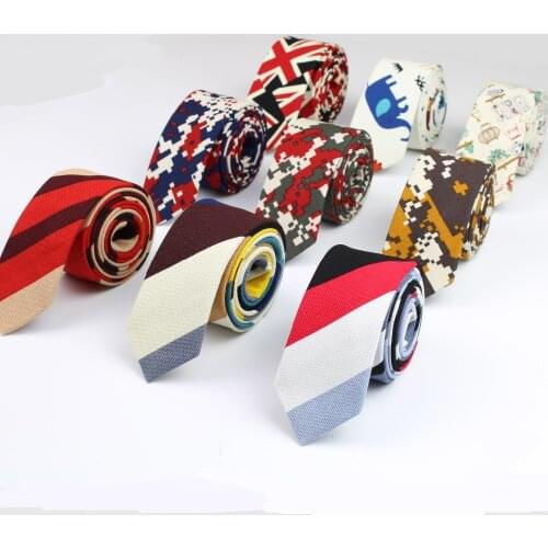 Men Slim Tie Casual Cotton Linen Neck Ties Tropical Amorous Student Skinny Designer Rainbow Narrow Vintage Floral No.21-40