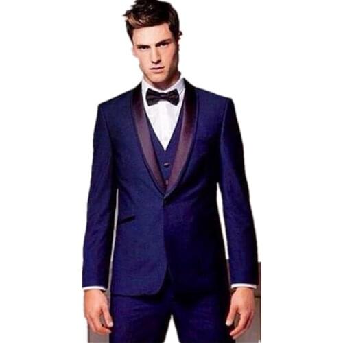 Mens Suit Blue Suits For Tuxedos Jacket+Pants+Vest Groom Tuxedos Mens Wedding Suits Groomsman Prom Party Suits