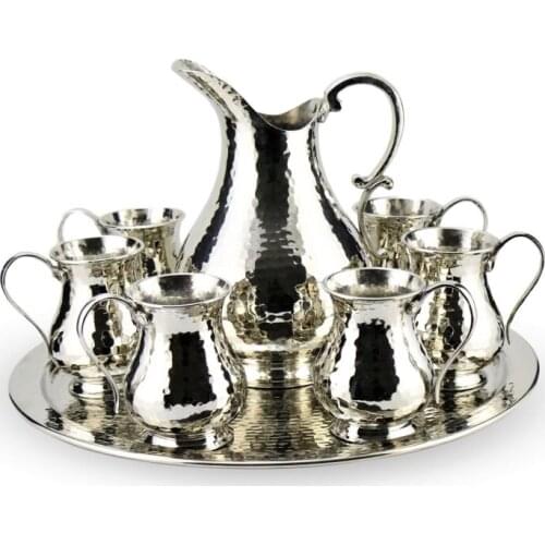 SONAYCOPPER 1 mm Think Heavy Gauge 100% Pure Solid Hammered Copper Moscow Mule Water Serving Set (Pitcher, tray & 6 Mugs)