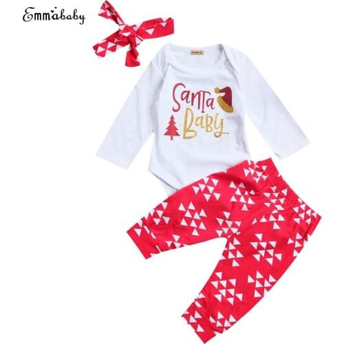 2018 new lovely babies clothing Newborn Baby Boys Girls long sleeve Santa Top bodysuit red Pants Xmas 3pcs Outfits Set Clothes