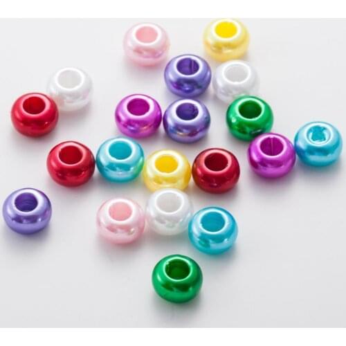 2017 NEW 12*12*7mm Mixed Imitation Pearl Beads, Round Flat Beads Big Hole Fit Europe Beads Jewelry Making Craft DIY 200pcs AS03
