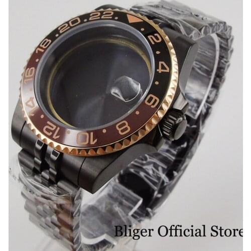 New Black 40mm Watch Case PVD Plated + Jubilee Band Spphire Glass Fit ETA 2836 MIYOTA Movement