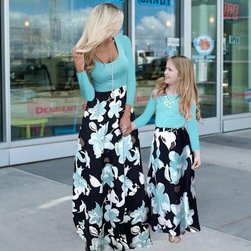 Family Matching Clothes Mother Daughter Kids Baby Long Sleeve Dress Parent-child Dresses 2021 Fall Mommy And Me Wedding Dresses