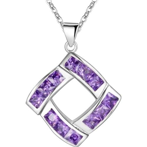 Wholesale Silver Plated Charm Jewelrys Necklace,free Shipping Fashion Fashion Jewelry Pendant Square Inlaid Purple Stone AN714