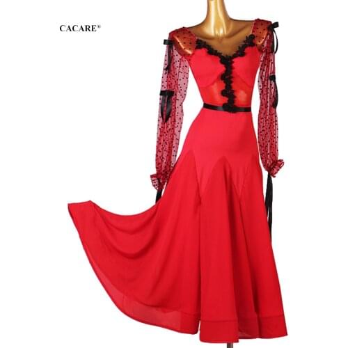 NEW Ballroom Waltz Dresses Dance Competition Dresses Ballroom Dress Standard Customized Size D1030 Mesh Sleeve Big Hem Backless