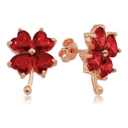 Silver Red Heart Clover Lady Earrings