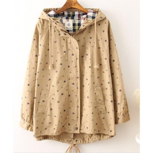 Getting out of autumn/winter 2015 Japanese sen small pure and fresh and contracted printing hooded trench coat preppy style