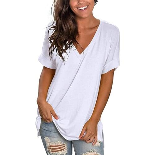 Women Simple Style T-shirt, Solid Color Short Sleeve V-neck Loose Tops, S/ M/ L/ XL/ XXL