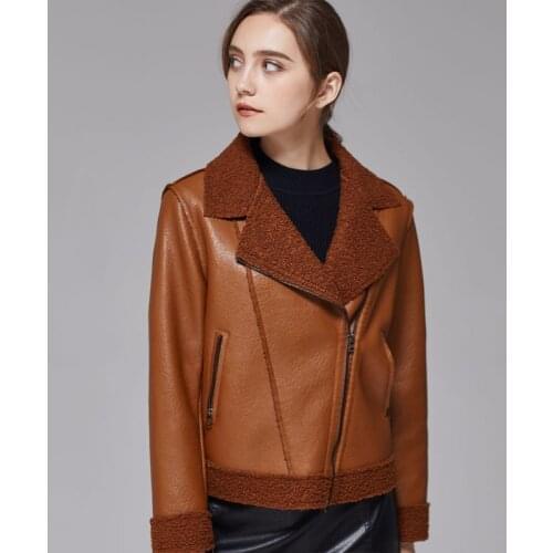 Womens Leather Jacket Womens Moto Biker Zipper Jacket Leather Jacket Asymmetric Zip Leather Jackets Women Winter Plus Size New