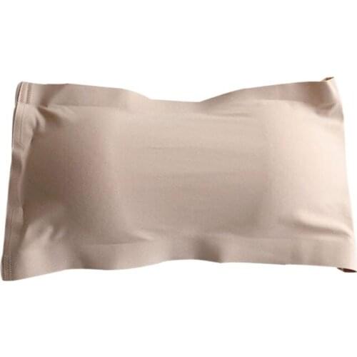 Womens Ice Silk Seamless Solid Color Tube Tops Strapless Removable Padded Bandeau Hollow Out Cross Back Hook Eye Wrapped Chest