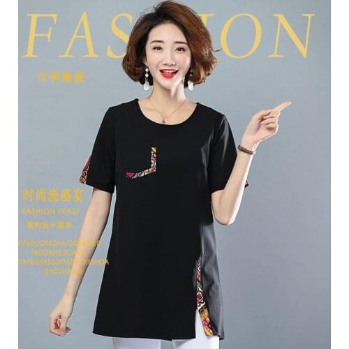Korean woman summer new round collar short sleeve floral print bud silk tops big yards female chiffon clothes lady Blouse