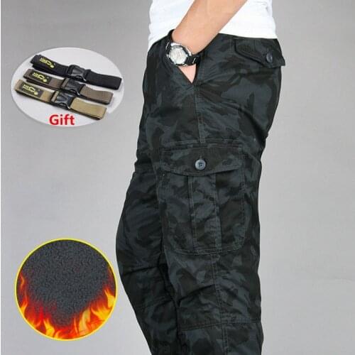 Winter Thick Fleece Warm Cotton Casual Pants Men Loose Baggy Joggers Cargo Pants Male Camouflage Tactical Overalls Long Trousers