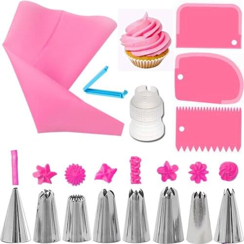 14Pcs/Set Reusable Icing Piping Nozzles Set Pastry Bag DIY Cake Decorating Tools Scraper Flower Cream Tips Converter Baking Cup
