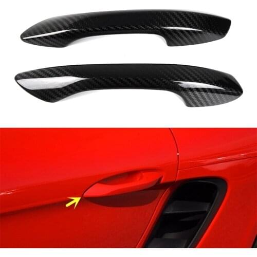2Pcs Real Carbon Fiber Car Outer Door Handle Cover Trim for-Porsche 718 Boxster Cayman 2016 2017 2018 2019