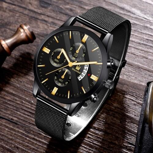 2019 New Fashion Men Sport Watch Black Mesh Band Stainless Steel Quartz Watches Luxury Date Man Wristwatch Relogio Masculino