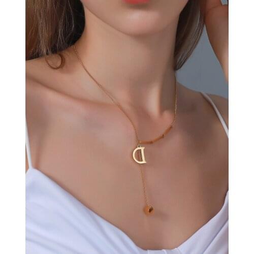 316L Stainless Steel D Letter Titanium Steel Necklace Net Red Hip Hop Accessories Long Sweater Chain No Fade