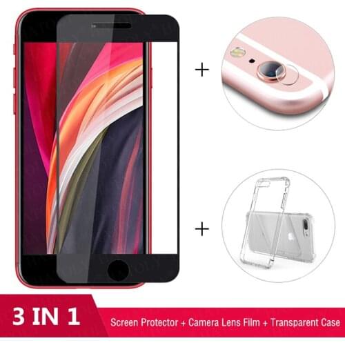 3in1 For iPhone SE 2020 SE 2 11 Pro Max 7 8 Plus XR XS Case HD protective temered Glass Camera Lens film phone Screen Protector