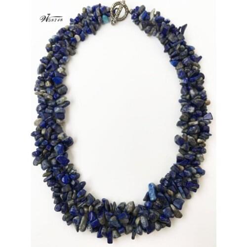Free Shipping Women Fashion Jewelry 4x8mm Lapis Lazuli Chip Beads Nylon Line Weave Necklace 18" 1Pcs G8720
