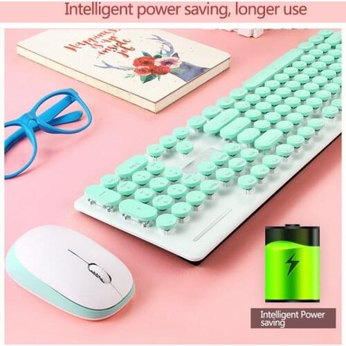 N520 Wireless Keyboard Mouse Combos Mechanical Feel 2.4GHz Round Key Silent Optical Gaming Mice Set for Laptop Mac Desktop PC