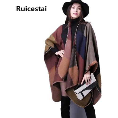 Brand 2020 women winter scarf warmer shawl ladies Vintage plaid Blanket knit wrap Cashmere poncho capes female echarpe pashmina
