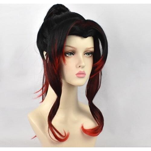 Demon Slayer: Kimetsu no Yaiba Tsugikuni Yoriichi Cos Wigs High-temperature Fiber Black and Red Hair Cosplay Wig + Wig Cap