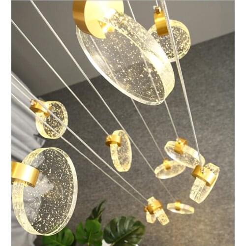 Staircase lamp long chandelier luxury crystal lamp loft duplex chandelier villa hotel modern staircase round LED decorative lamp