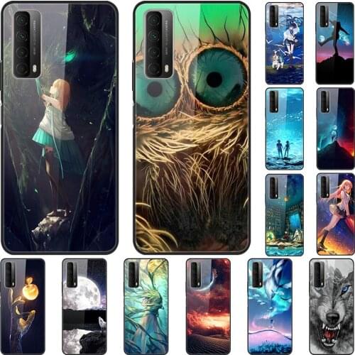 For Huawei P Smart 2021 Case PPA-LX2 Tempered Glass Cover HW Psmart 6.67" Phone Fundas Red Road Owl Wlof Patterned Skin Coques