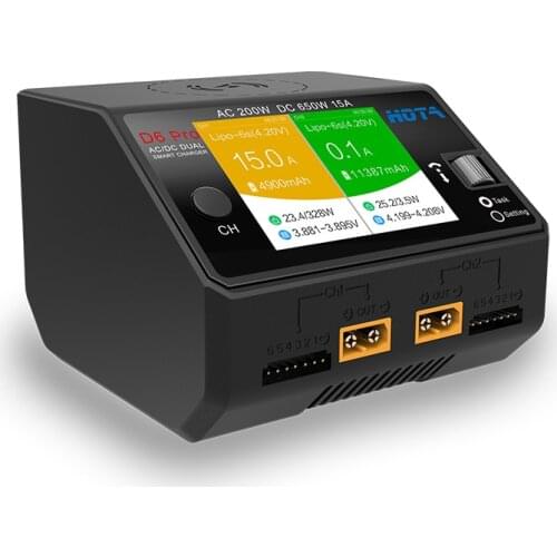 HOTA D6 Pro AC/DC DUAL Smart Charger 650W 15A for Lipo LiIon NiMH Battery with Smart Phone Wireless Charging for RC FPV Drone